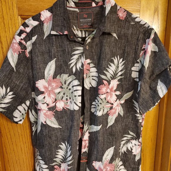 Denim & Flower Other - Grey with pink flowers Hawaiian shirt